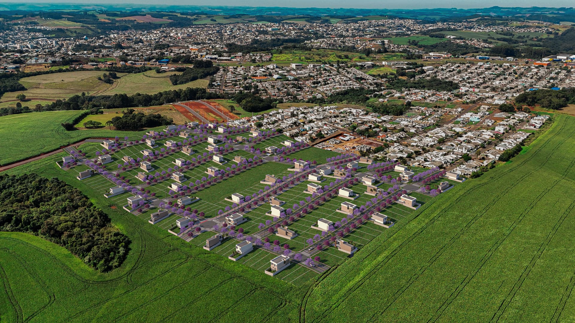 Vista aérea ilustrativa de lotes residenciais